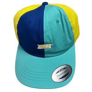 ✅NWT AKOO ROYAL BLUE/AQUA/YELLOW Colorblock LOGO Hat
